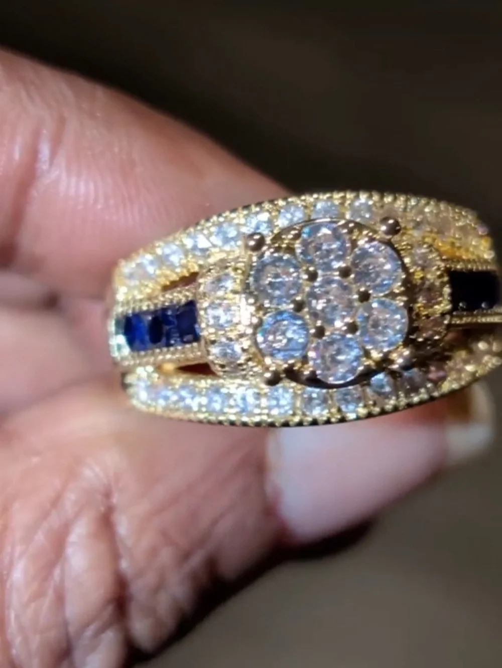 Classic Gold-Plated Blue Lab Created Sapphire Cluster Ring - Women Jewelry Sz 10